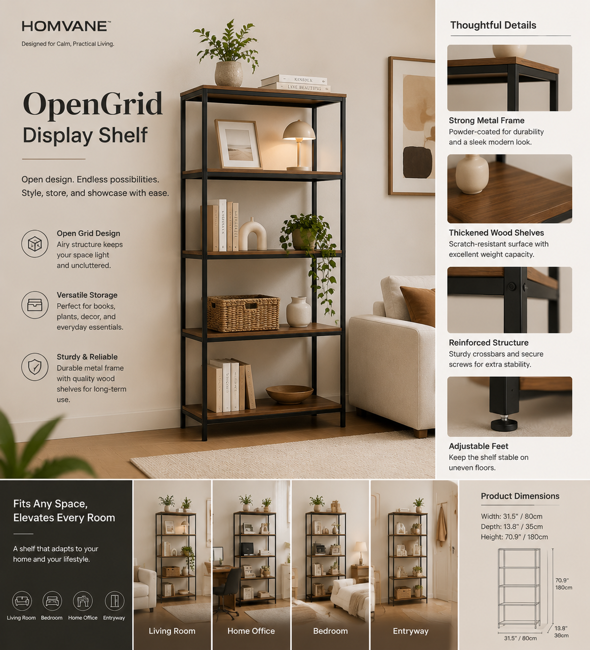 HOMVANE™ OpenGrid Display Shelf