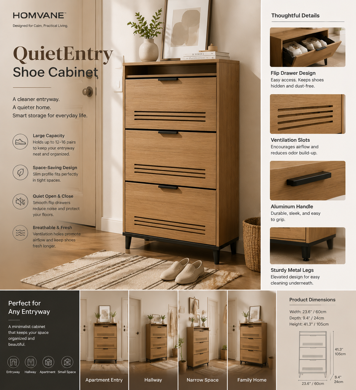 HOMVANE™ QuietEntry Shoe Cabinet